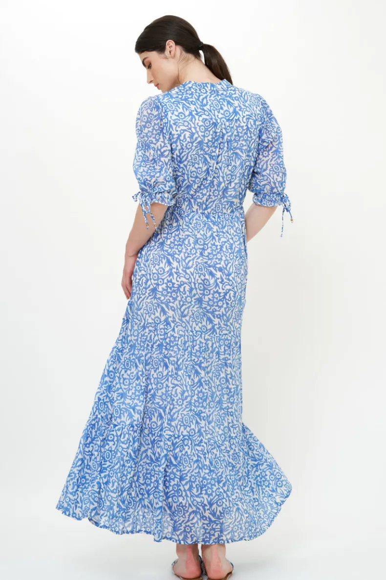 Cinched Pintuck Maxi- Cypress Blue