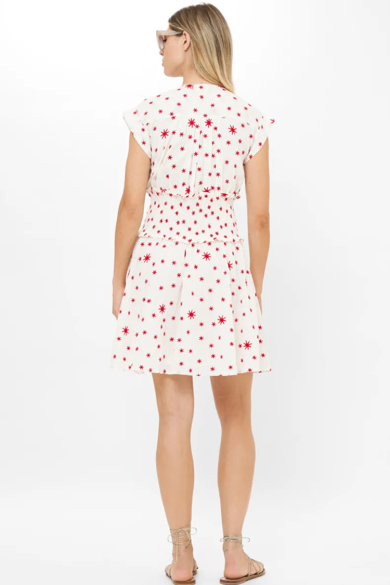 Smocked Waist Roll Sleeve- Ellsworth Red