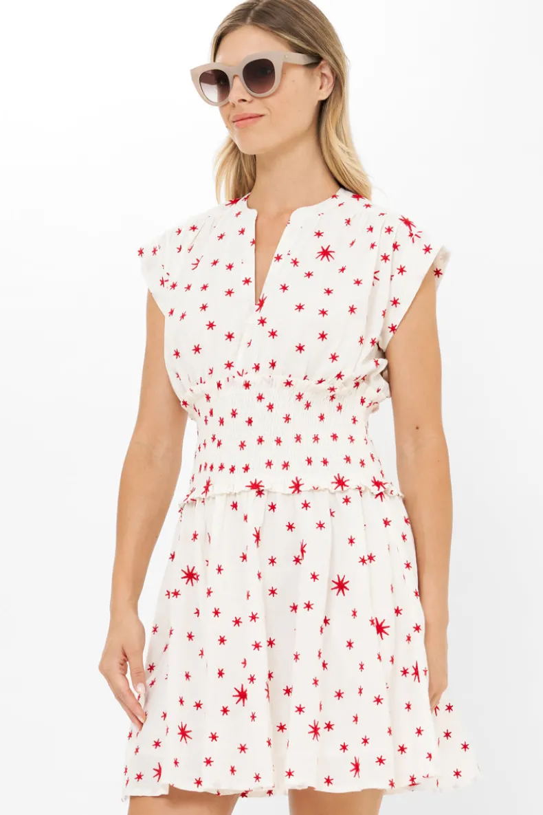 Smocked Waist Roll Sleeve- Ellsworth Red