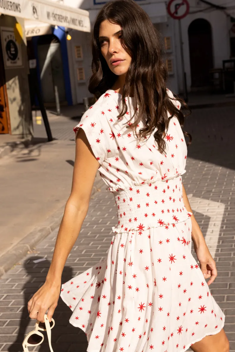Smocked Waist Roll Sleeve- Ellsworth Red