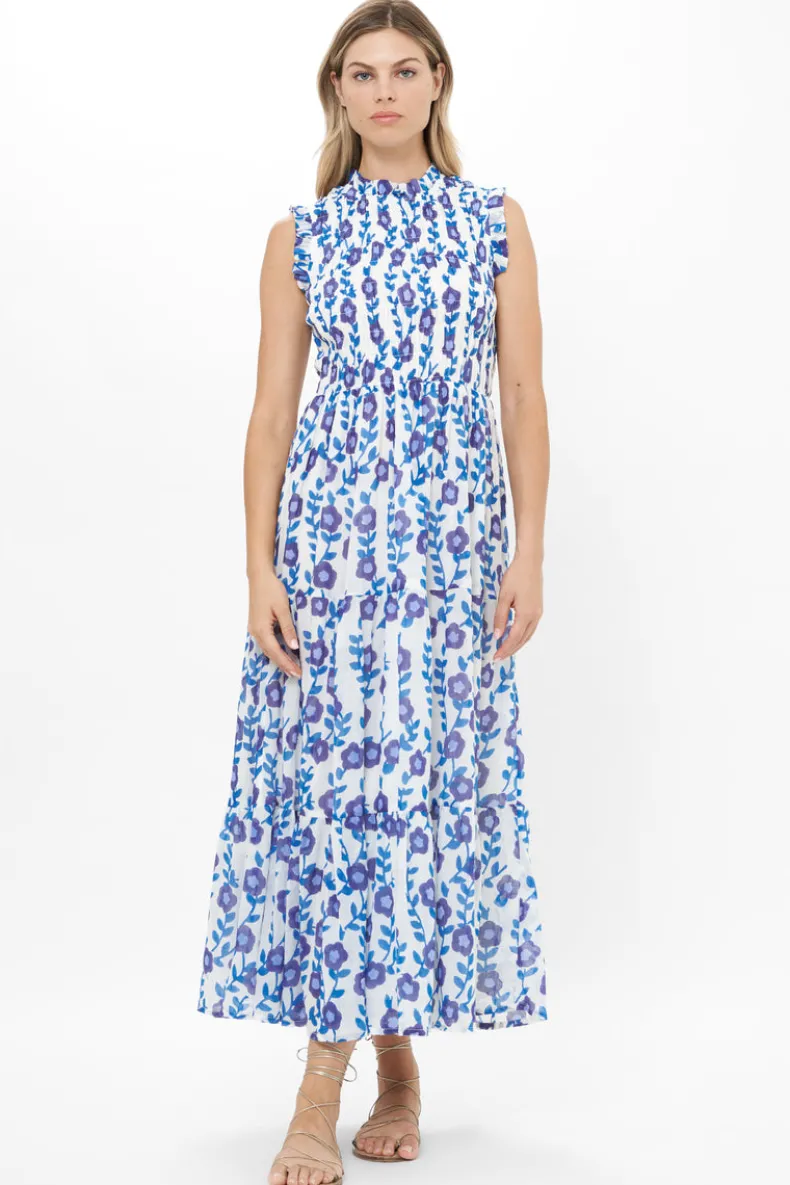 Sleeveless Smocked Maxi- Toscana Blue