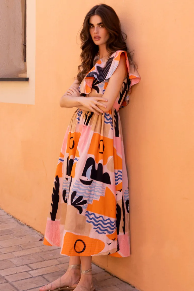 One Shoulder Ruffle Maxi- Riviera Orange