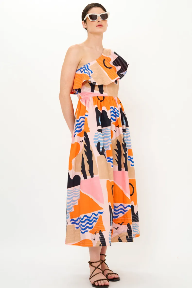 One Shoulder Ruffle Maxi- Riviera Orange