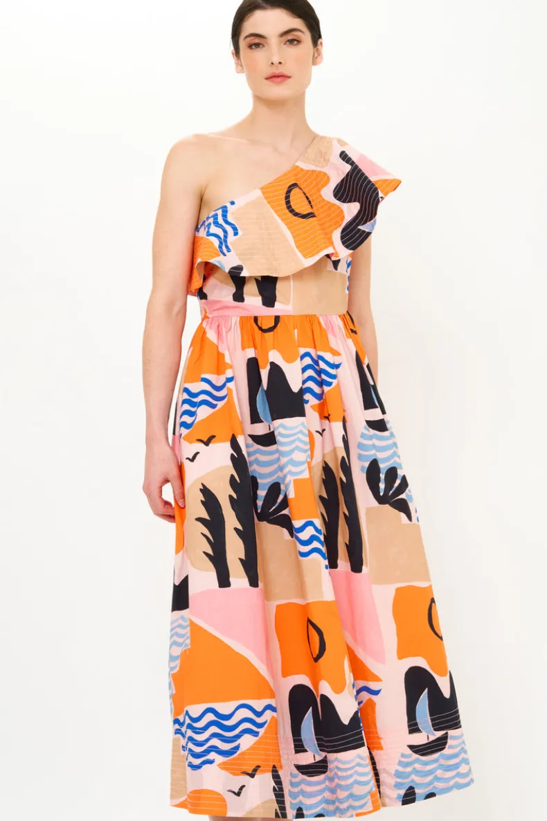 One Shoulder Ruffle Maxi- Riviera Orange