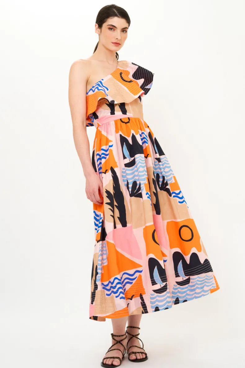 One Shoulder Ruffle Maxi- Riviera Orange