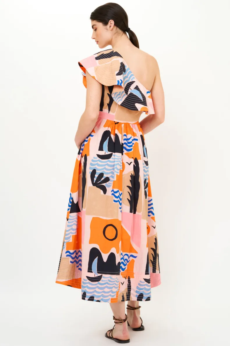One Shoulder Ruffle Maxi- Riviera Orange