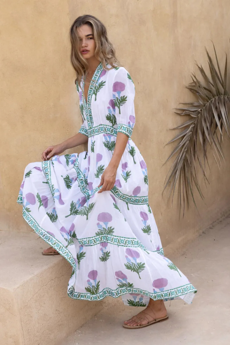 V-Neck Cuffed Maxi- Bloom Lilac