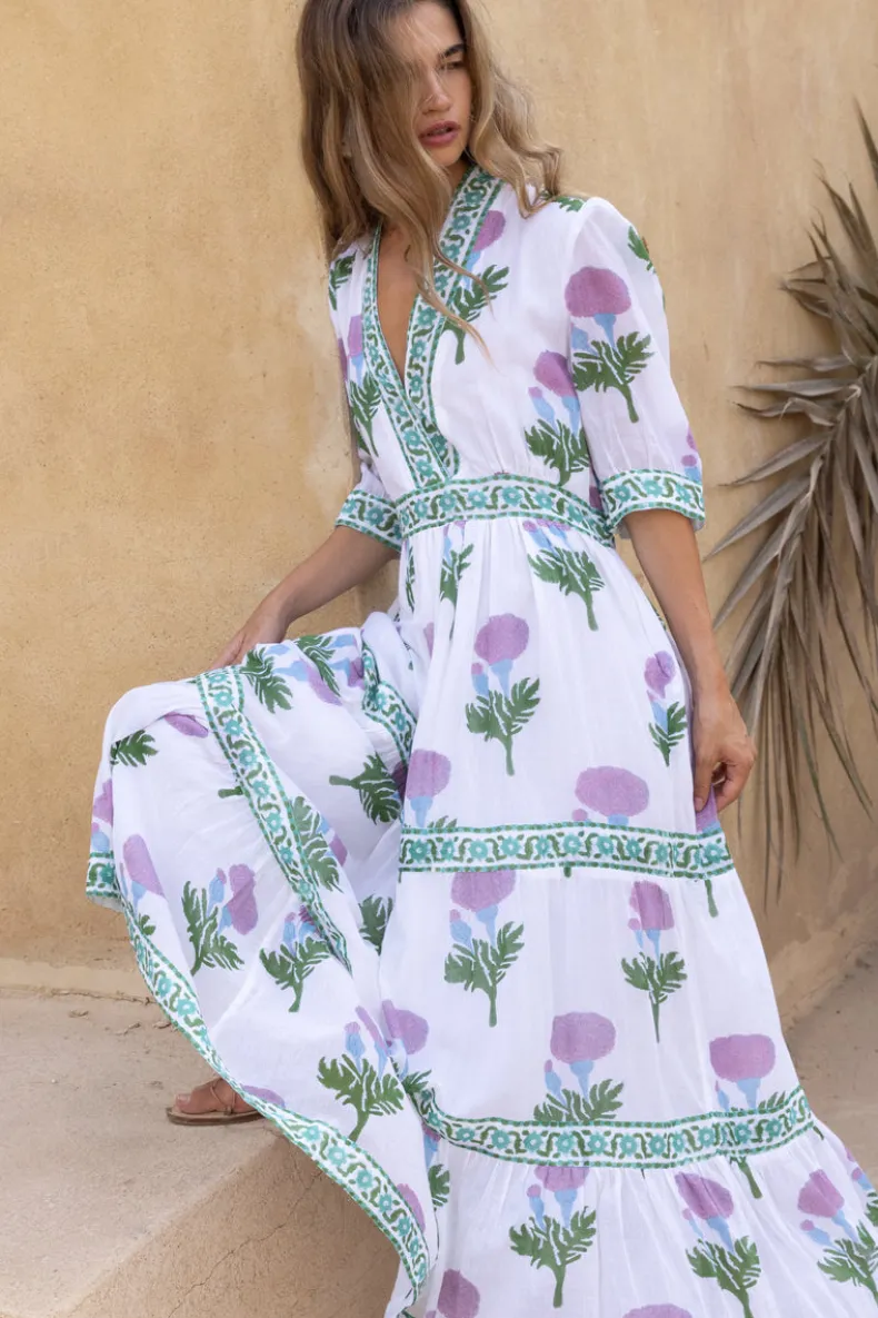 V-Neck Cuffed Maxi- Bloom Lilac