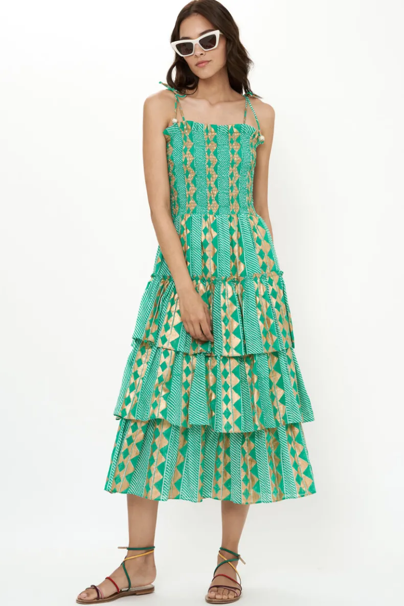 Smocked Tie Strap Midi- Ascot Teal