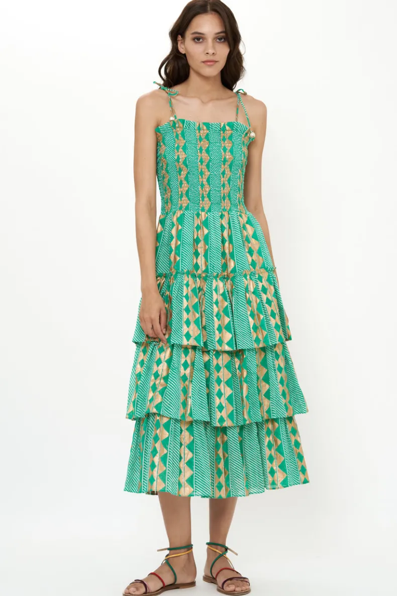 Smocked Tie Strap Midi- Ascot Teal