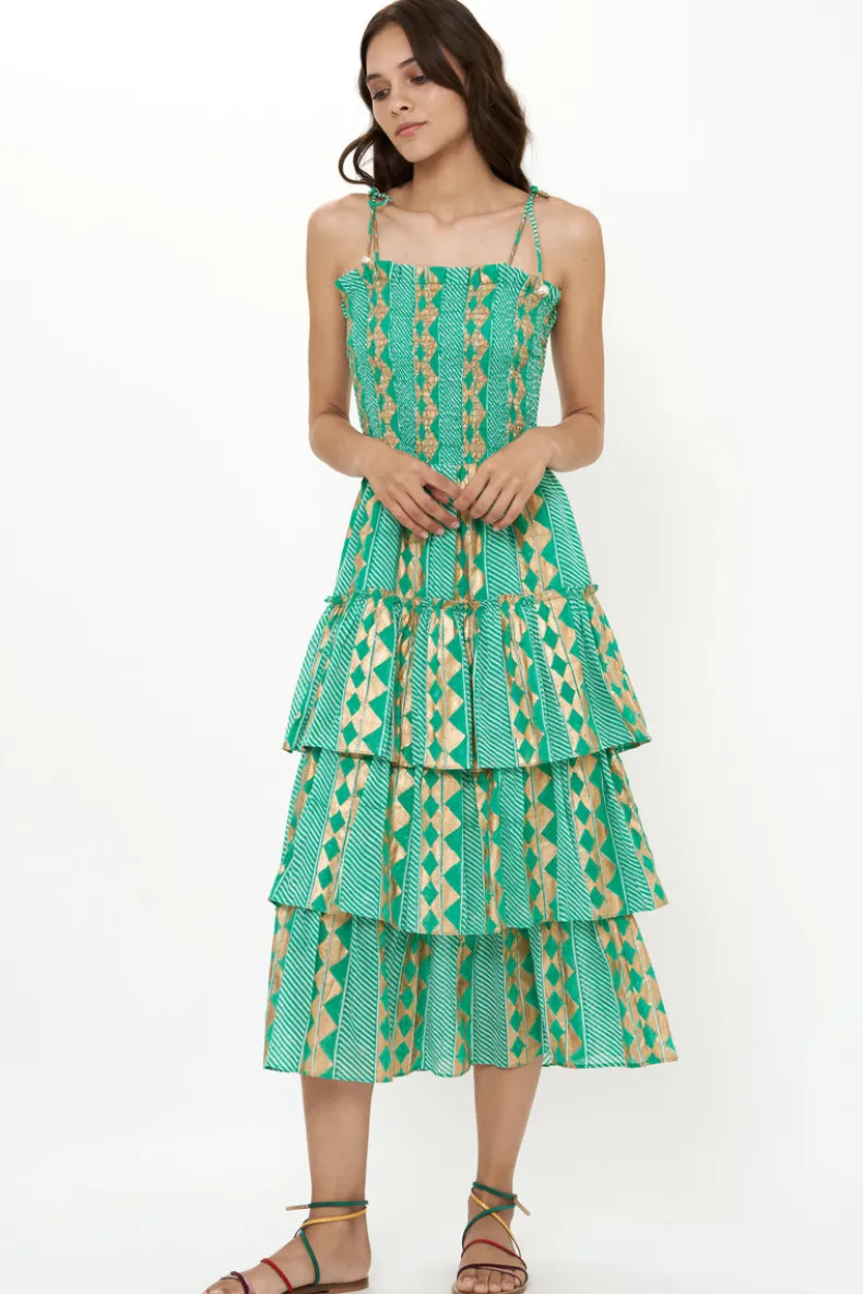 Smocked Tie Strap Midi- Ascot Teal