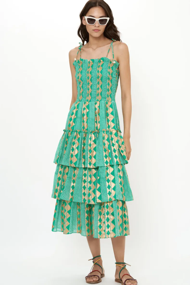Smocked Tie Strap Midi- Ascot Teal