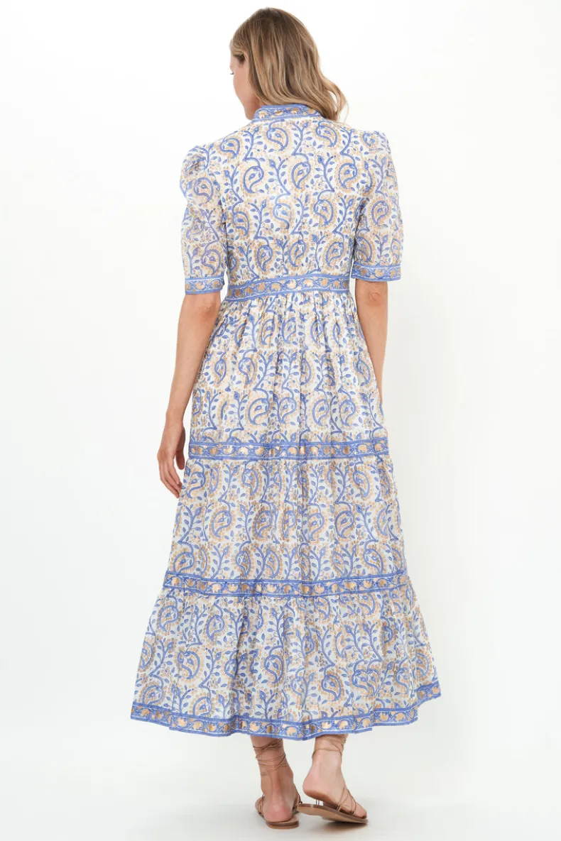 V-Neck Cuffed Maxi- Marseille Blue