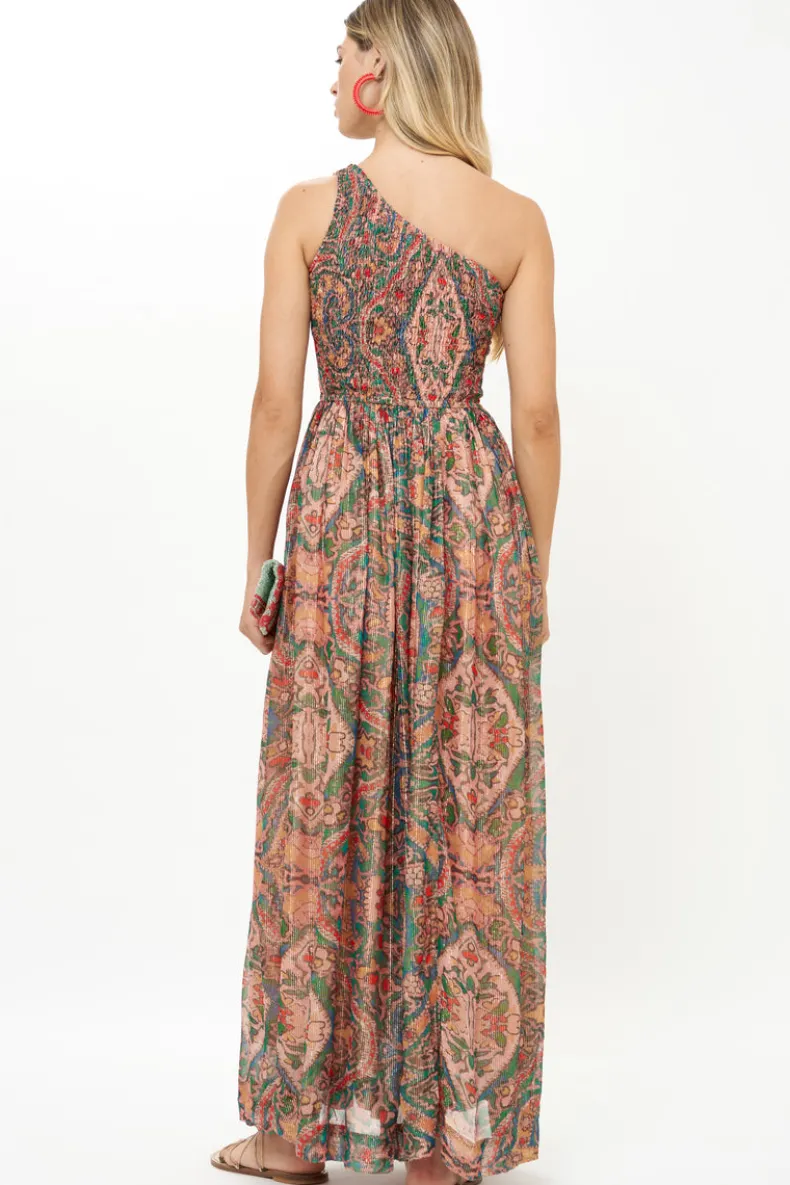 One Shoulder Smocked Maxi- Persia Aqua