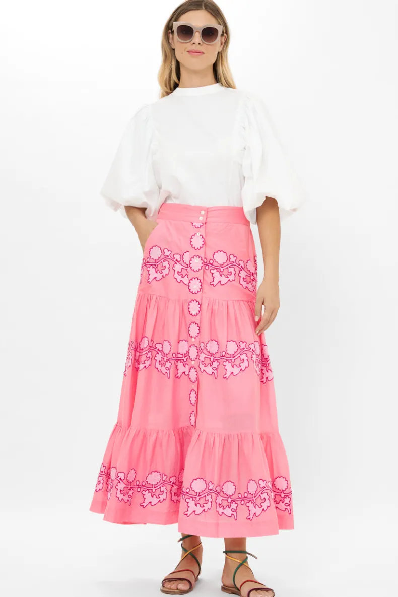Button Front Skirt- Tangier Pink