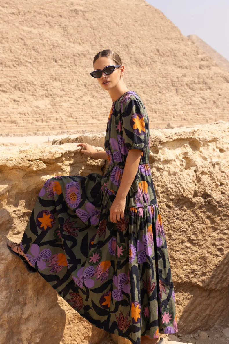 Piped Puff Sleeve Maxi- Bergen Olive