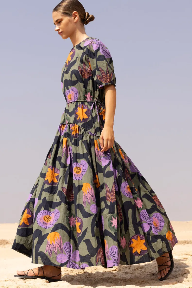 Piped Puff Sleeve Maxi- Bergen Olive