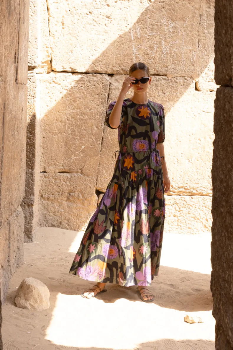 Piped Puff Sleeve Maxi- Bergen Olive