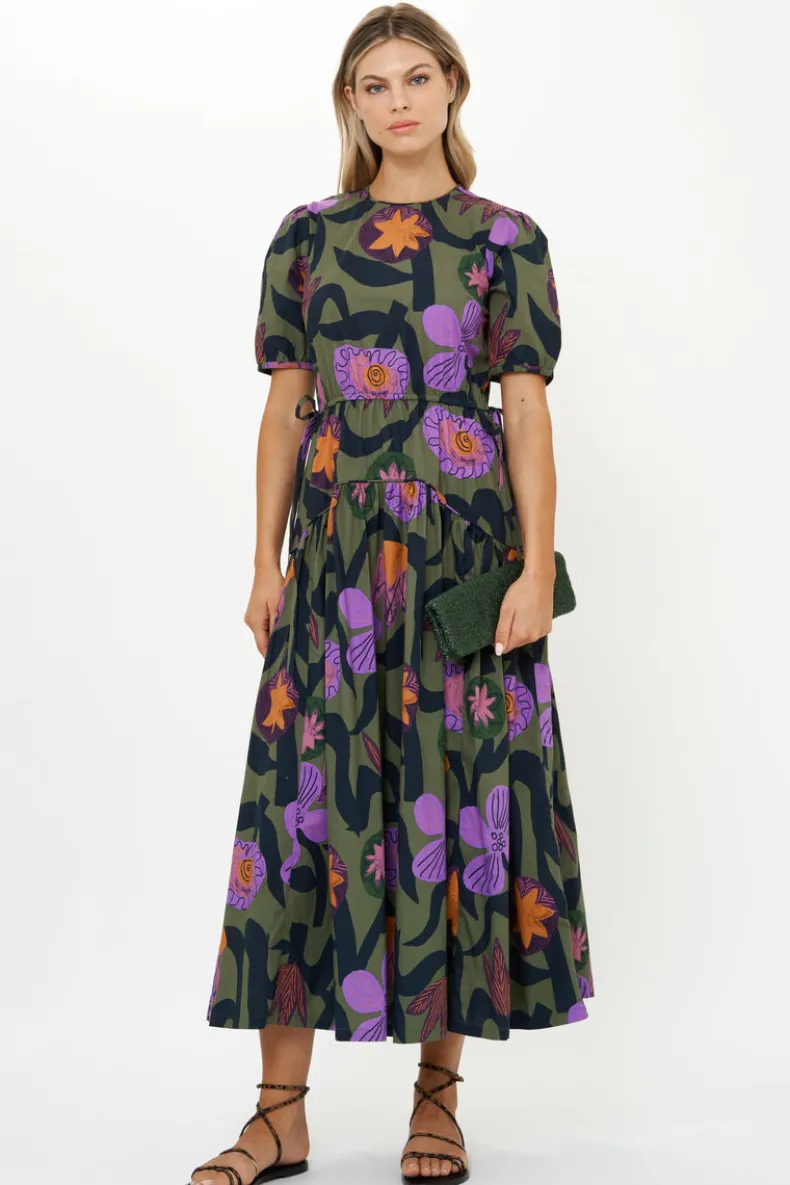 Piped Puff Sleeve Maxi- Bergen Olive