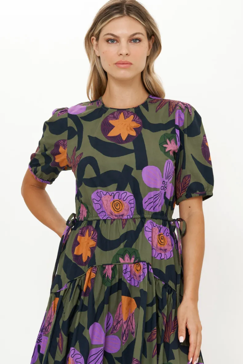 Piped Puff Sleeve Maxi- Bergen Olive
