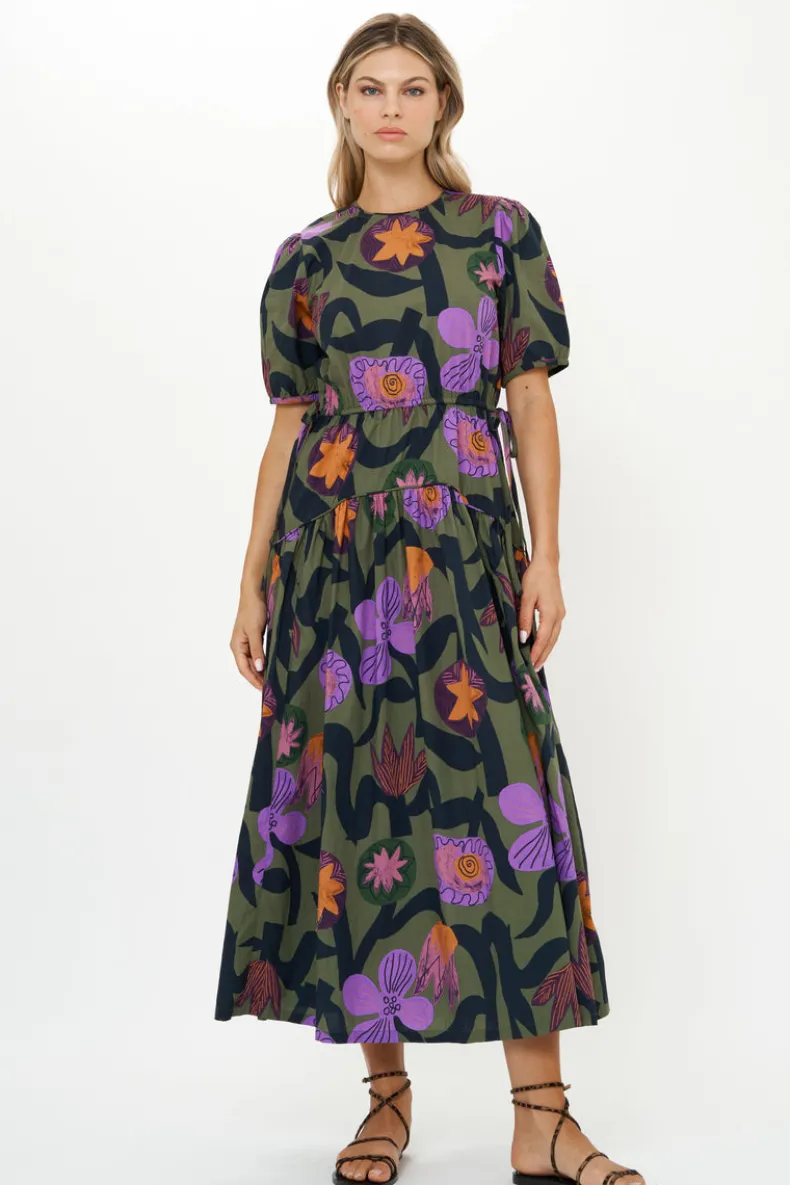 Piped Puff Sleeve Maxi- Bergen Olive
