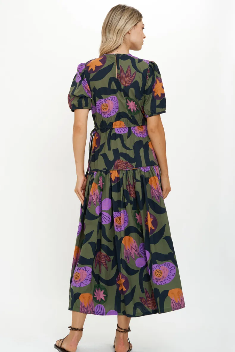 Piped Puff Sleeve Maxi- Bergen Olive
