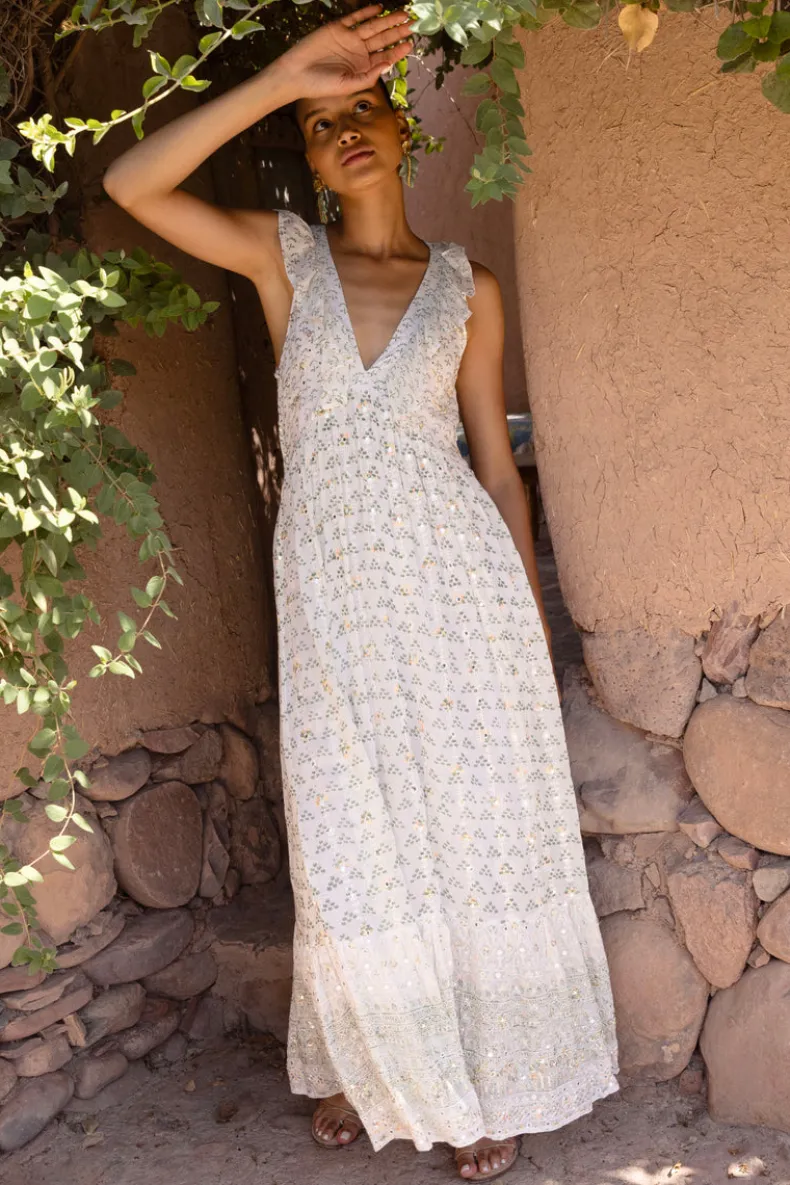Ruffle V-Neck Maxi- Juniper Olive