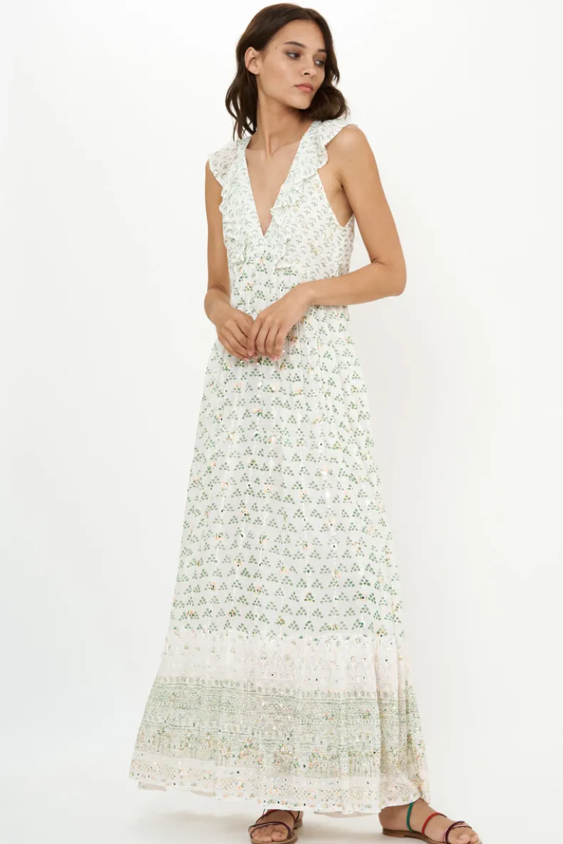 Ruffle V-Neck Maxi- Juniper Olive