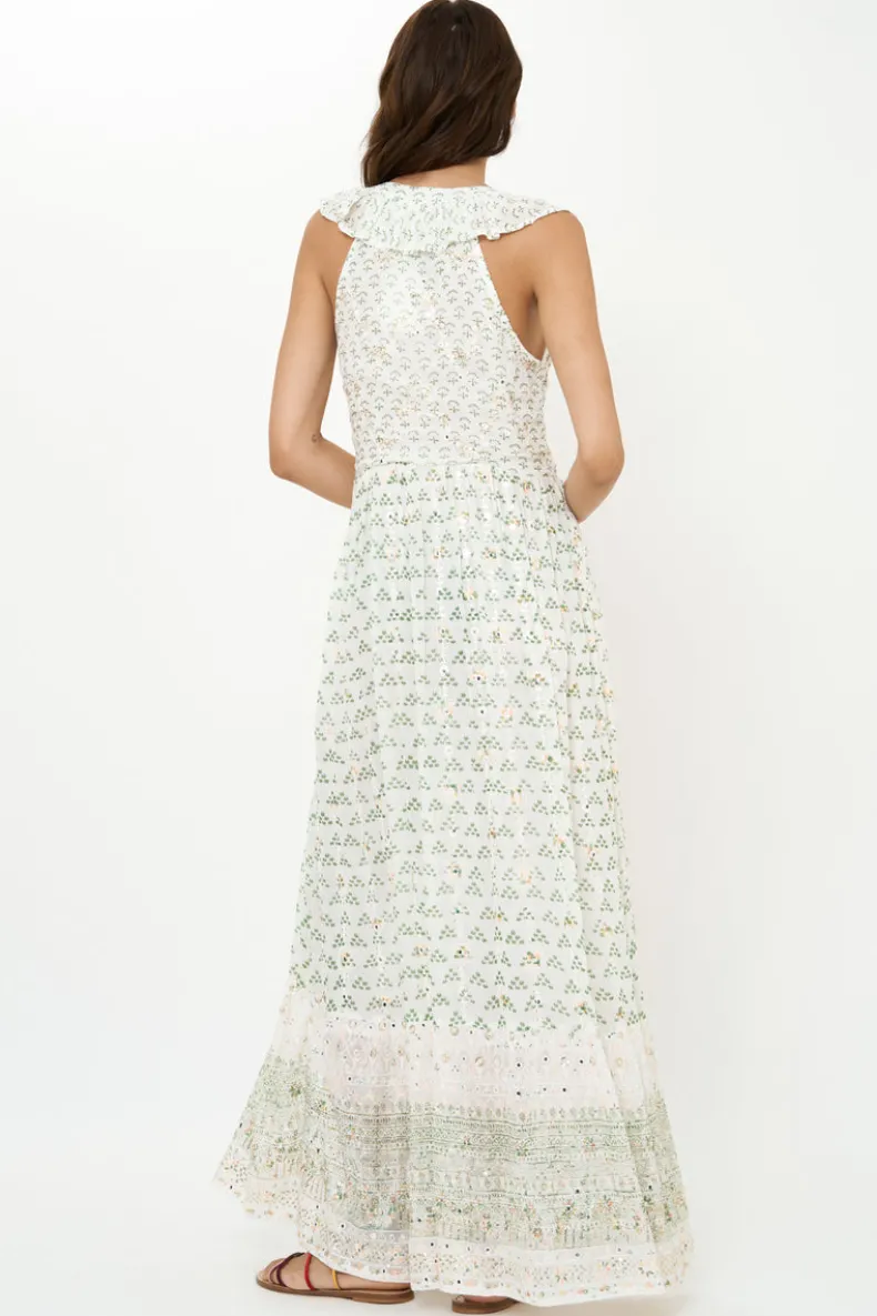 Ruffle V-Neck Maxi- Juniper Olive