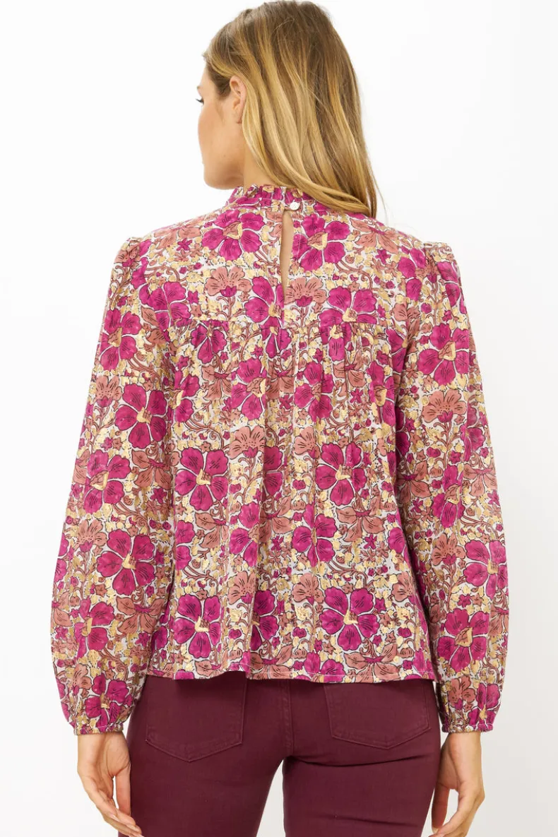 Long Sleeve Pintuck Blouse- Matera Pink
