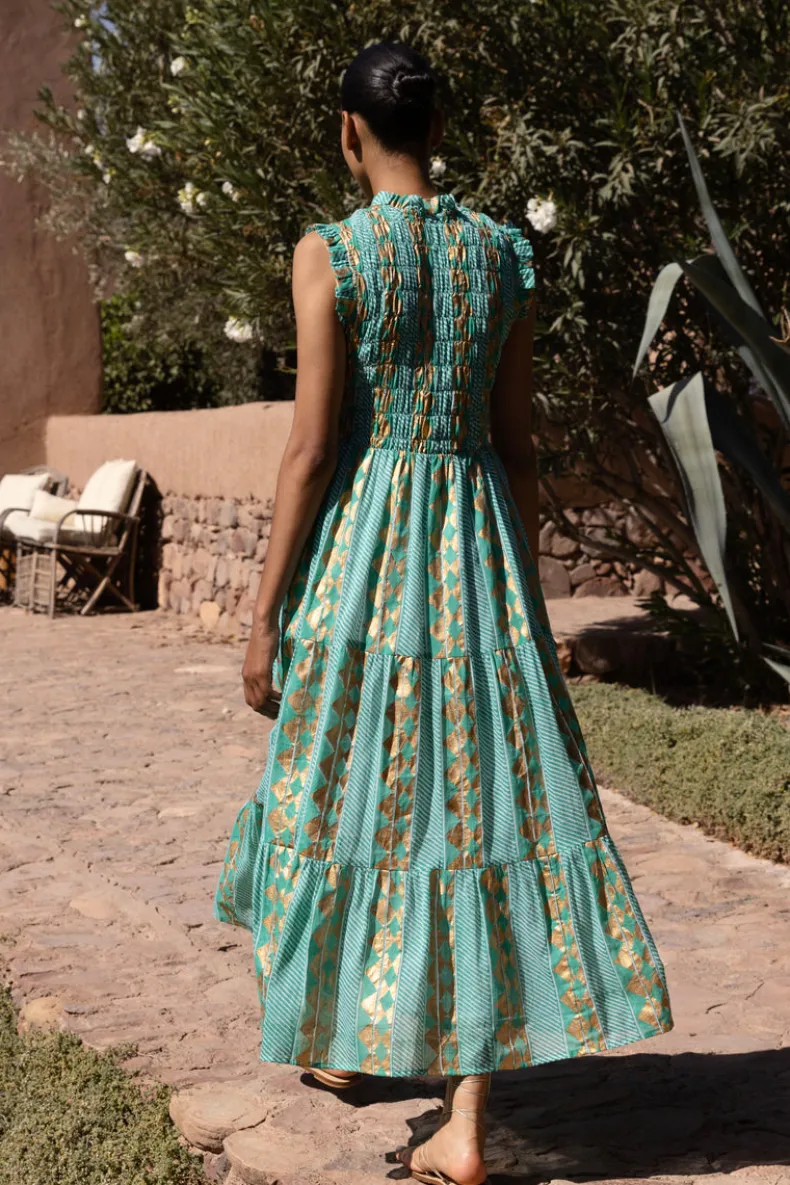 Sleeveless Smocked Maxi- Ascot Teal