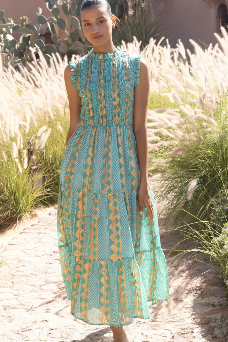 Sleeveless Smocked Maxi- Ascot Teal