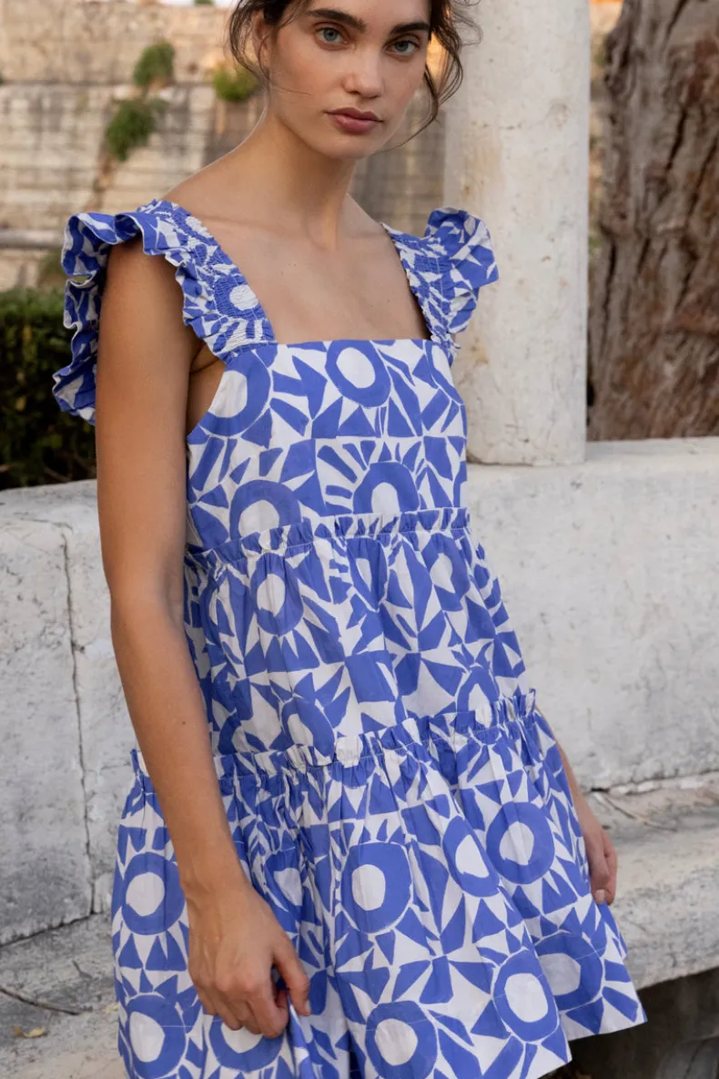 Smocked Square Neck Mini- Eclipse Blue