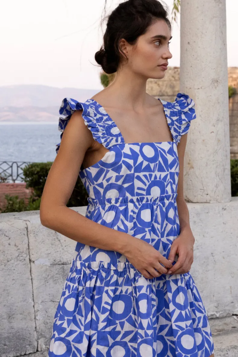 Smocked Square Neck Mini- Eclipse Blue