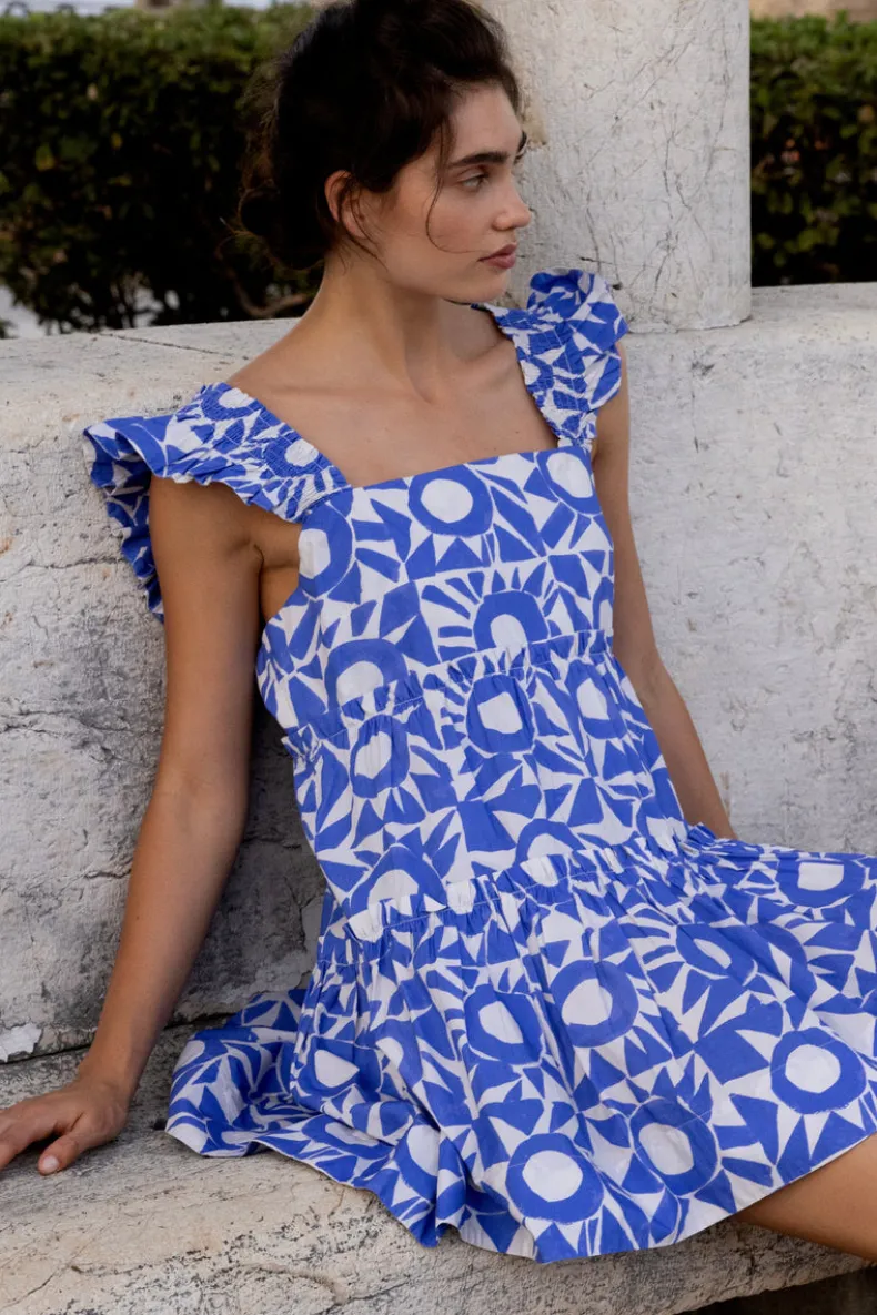 Smocked Square Neck Mini- Eclipse Blue