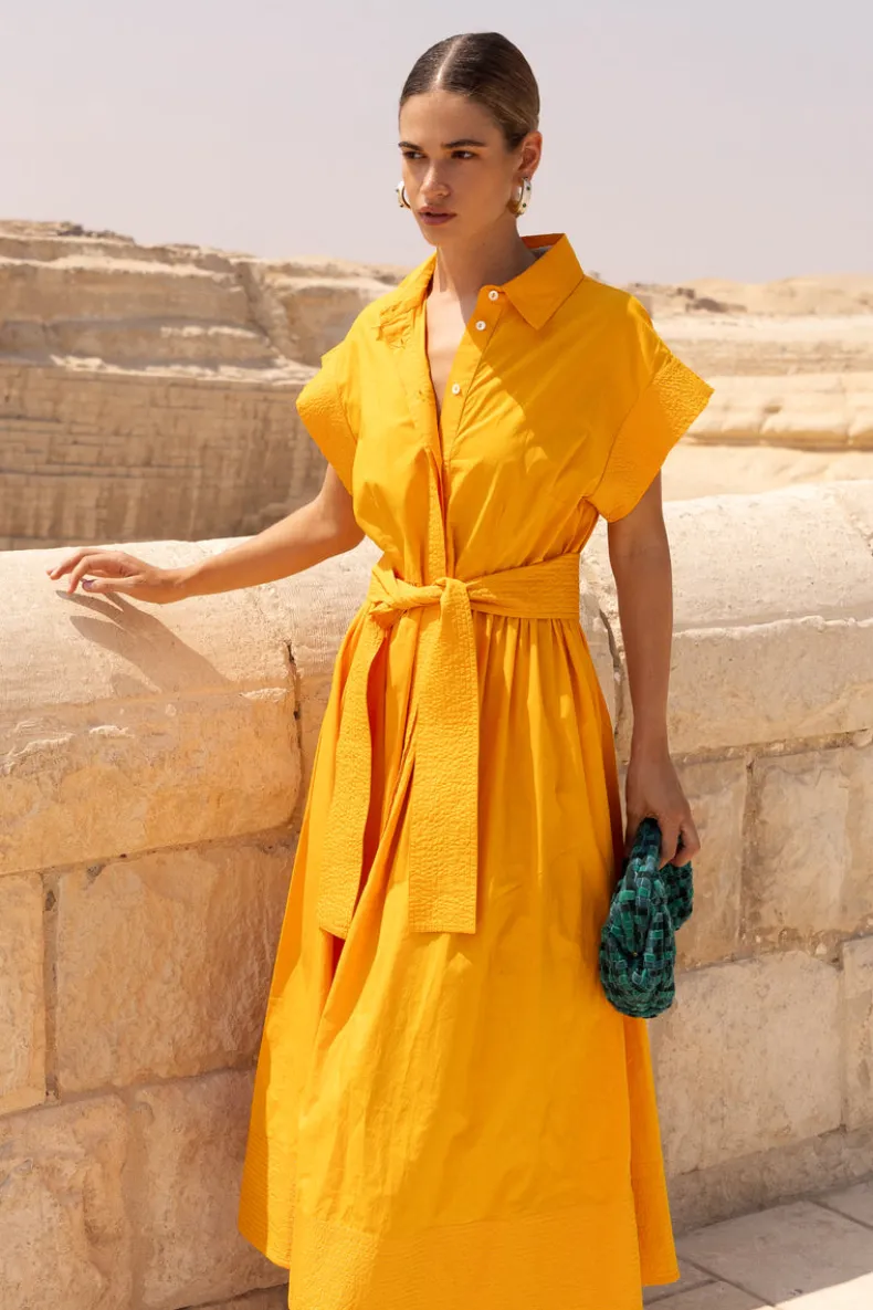Belted Shirt Dress- Tuki Marigold