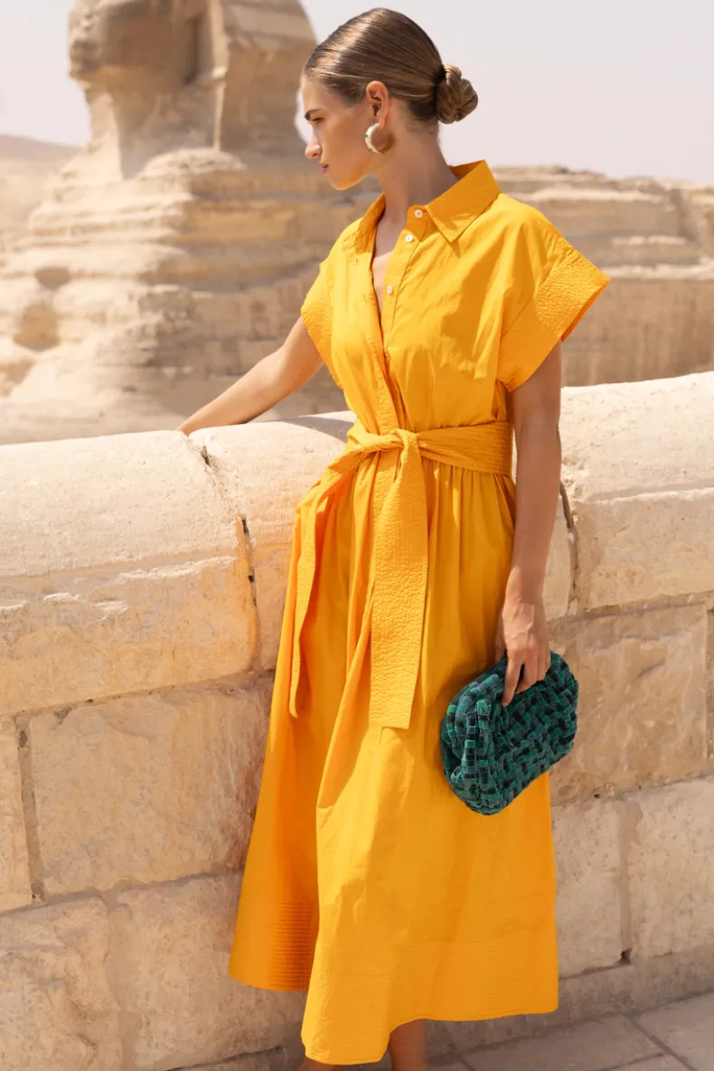 Belted Shirt Dress- Tuki Marigold