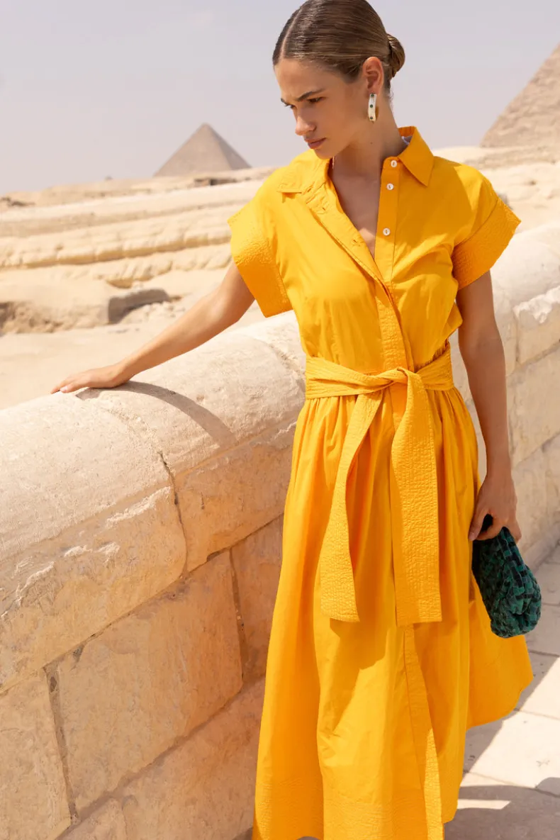 Belted Shirt Dress- Tuki Marigold
