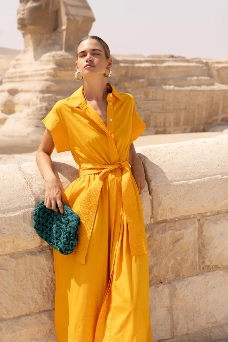 Belted Shirt Dress- Tuki Marigold