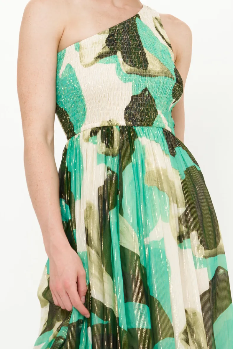 One Shoulder Smocked Maxi- Ginkgo Green