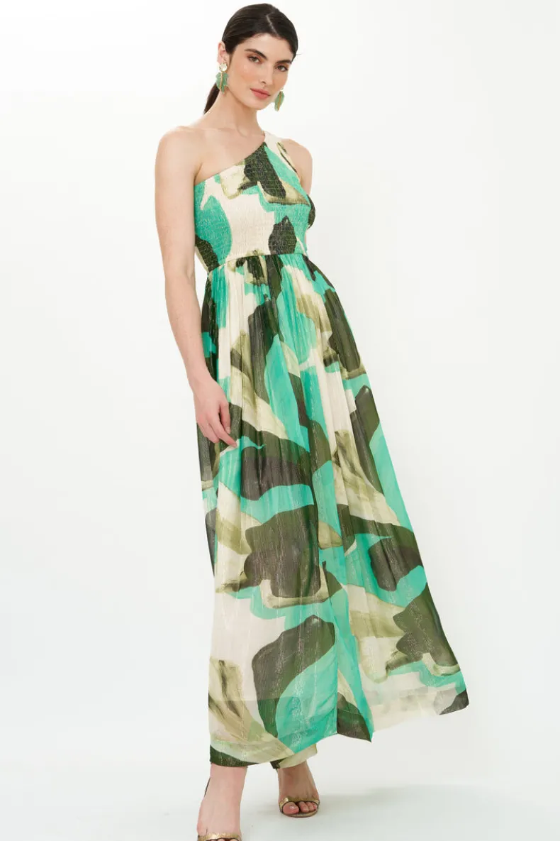 One Shoulder Smocked Maxi- Ginkgo Green