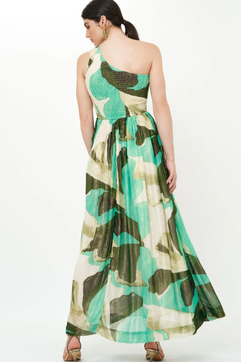 One Shoulder Smocked Maxi- Ginkgo Green