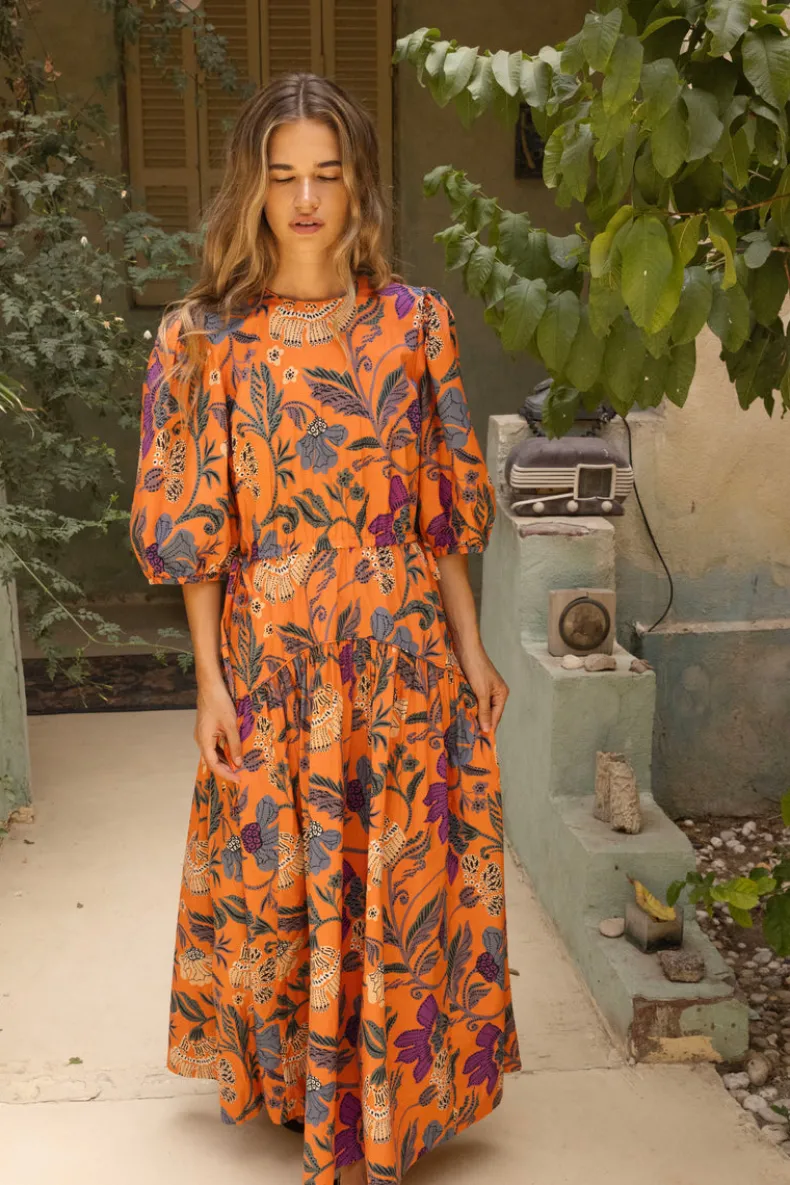 Cinched Waist Puff Maxi- Turin Red