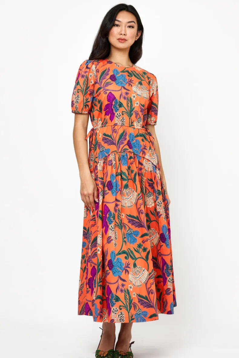 Cinched Waist Puff Maxi- Turin Red