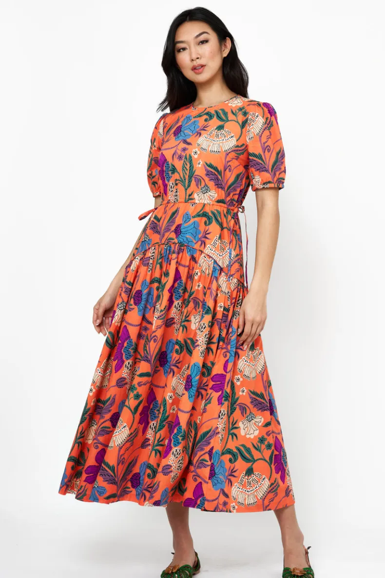 Cinched Waist Puff Maxi- Turin Red
