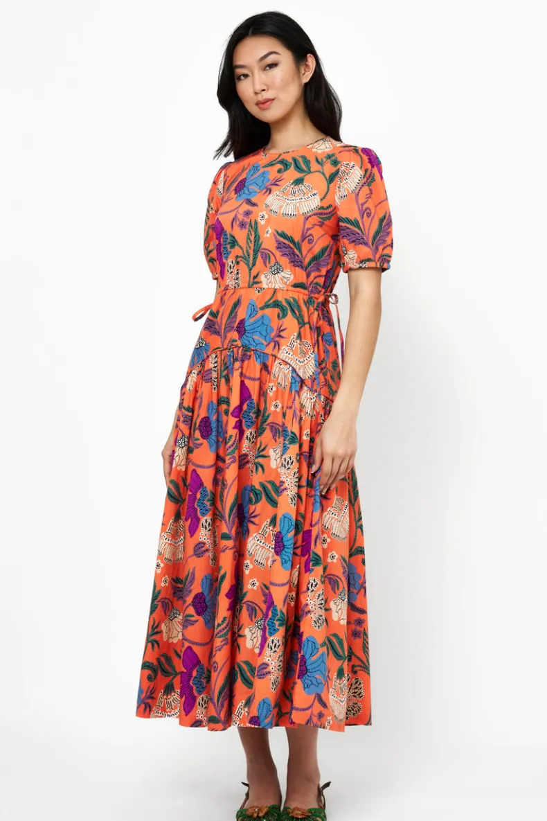Cinched Waist Puff Maxi- Turin Red