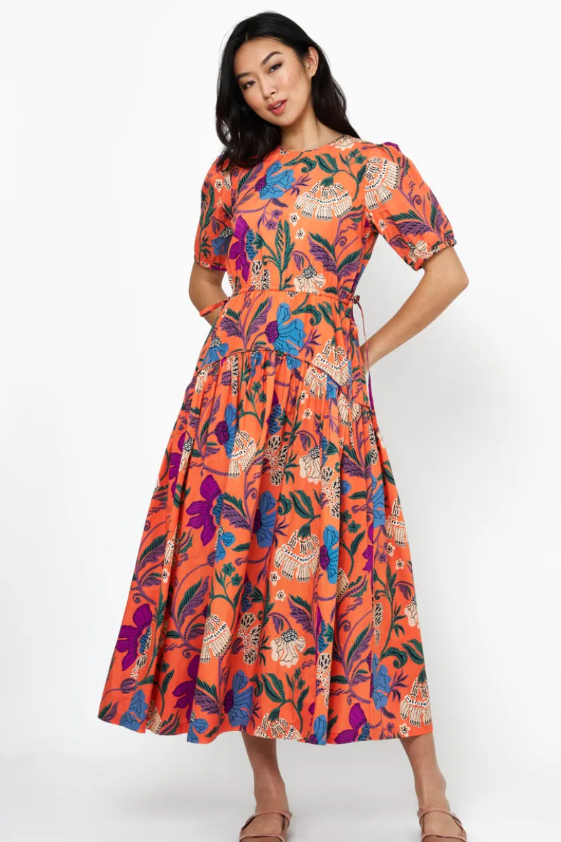 Cinched Waist Puff Maxi- Turin Red