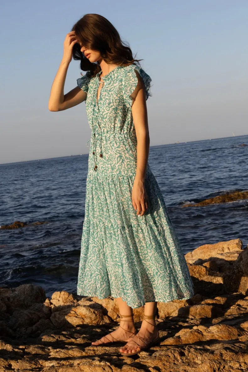 Cinched Flirty Midi- Cypress Jade