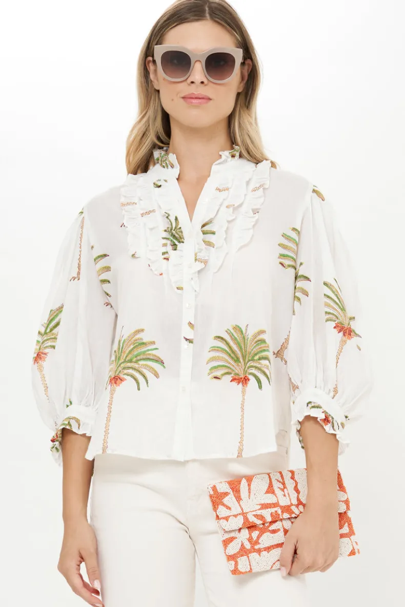 Ruffle Front Button Blouse- Canary Green